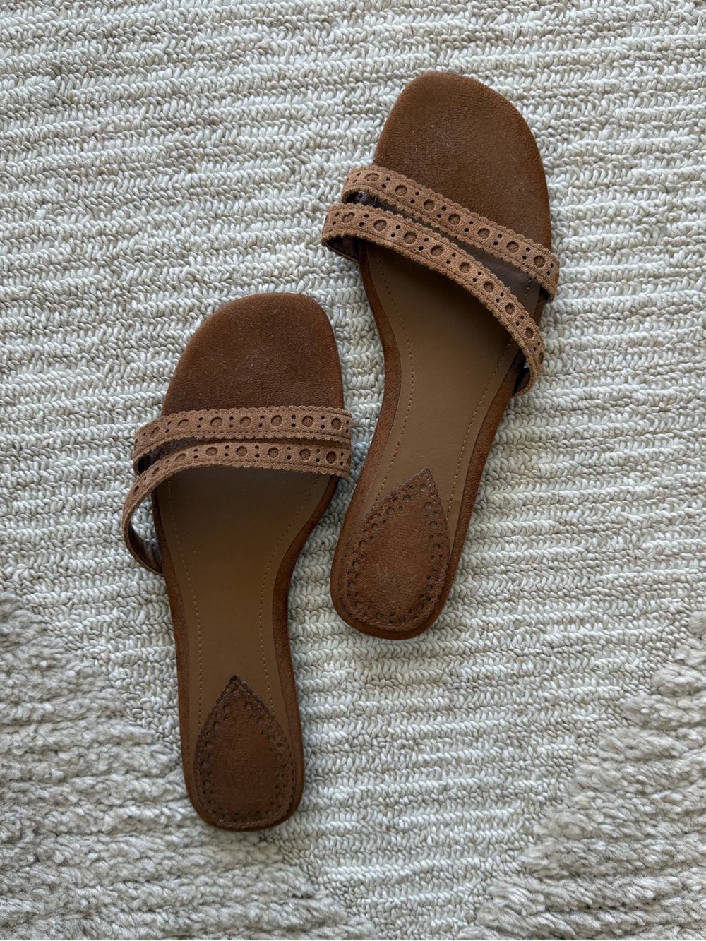 Zara Tan Brown Suede Slide Sandals